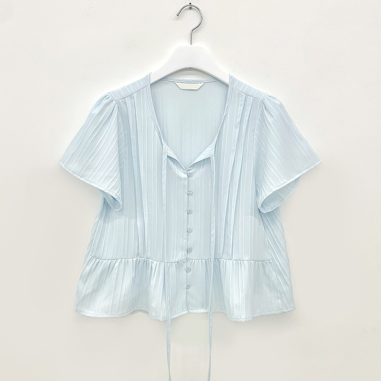 달라붙지 않는 시원한 여름 프릴 반팔 루즈핏 블라우스 화이트 소라 블랙 직장인룩 하객룩