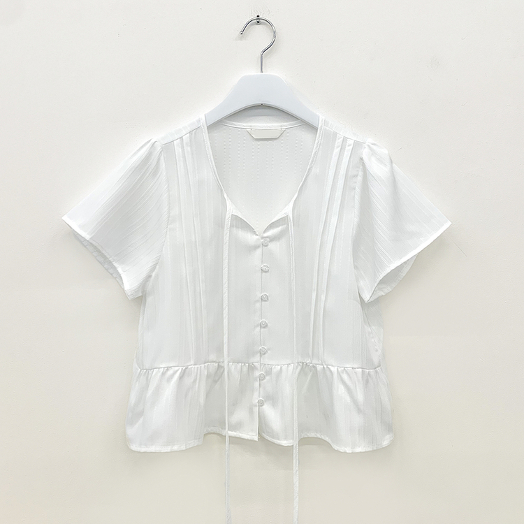 달라붙지 않는 시원한 여름 프릴 반팔 루즈핏 블라우스 화이트 소라 블랙 직장인룩 하객룩