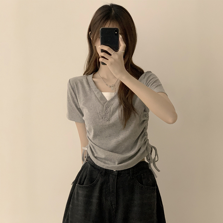 半袖Tシャツ サイドシャーリング半袖Tシャツ GREY