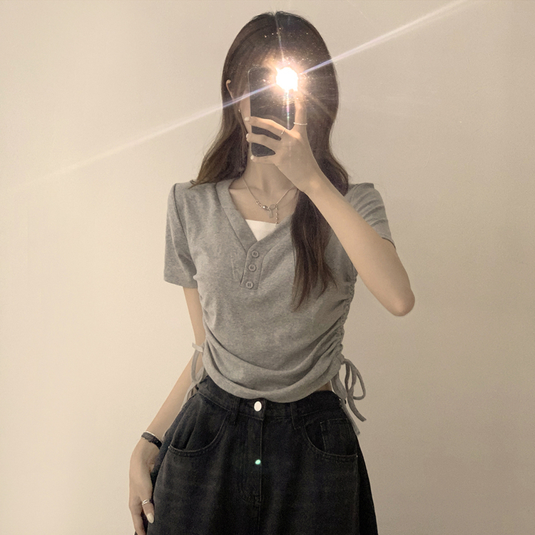 半袖Tシャツ サイドシャーリング半袖Tシャツ GREY