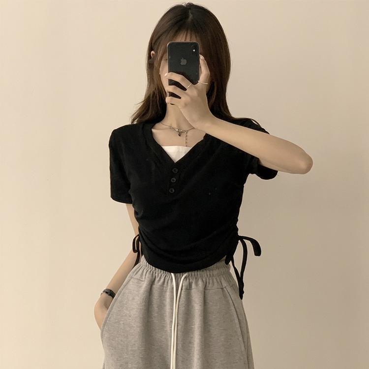 半袖Tシャツ サイドシャーリング半袖Tシャツ BLACK