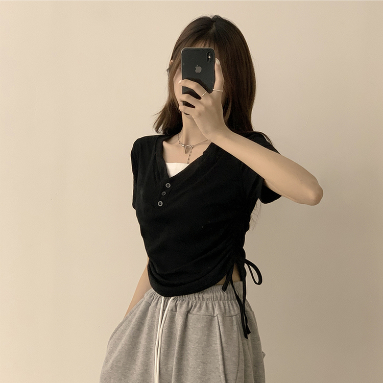 半袖Tシャツ サイドシャーリング半袖Tシャツ BLACK