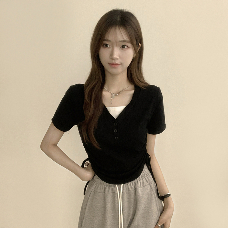 半袖Tシャツ サイドシャーリング半袖Tシャツ BLACK