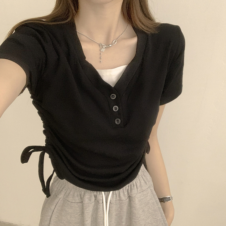 半袖Tシャツ サイドシャーリング半袖Tシャツ BLACK