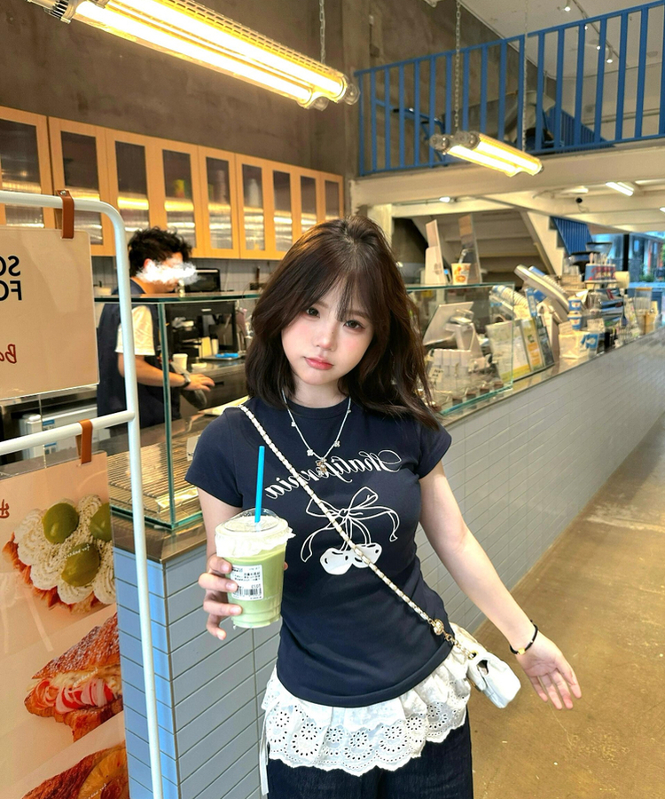 スリムチェリー半袖Tシャツ NAVY