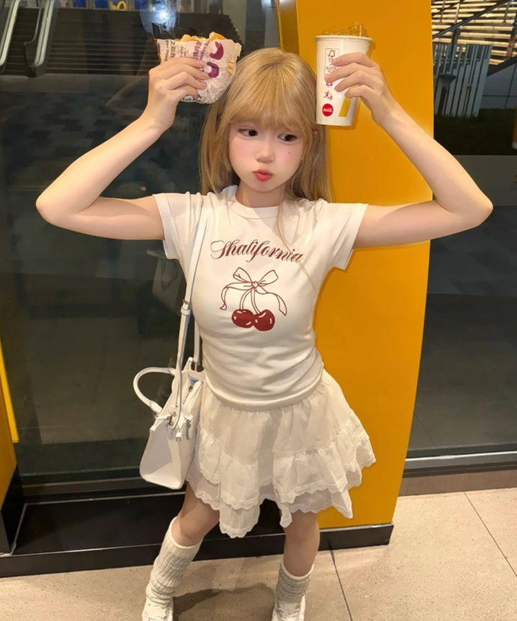 スリムチェリー半袖Tシャツ WHITE