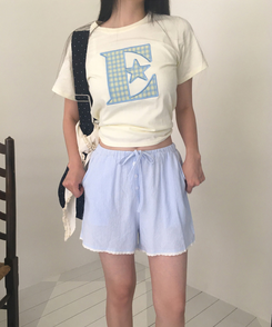 チェックワッペン半袖Tシャツ LIGHT YELLOW