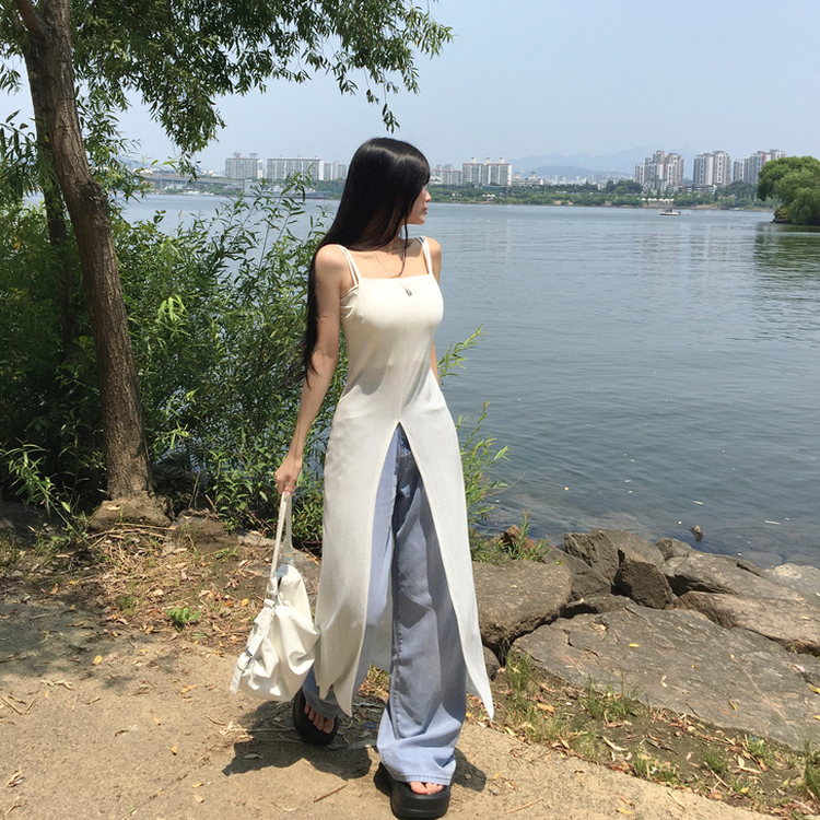 ロングワンピース スリットシースルービスチェロングワンピース IVORY