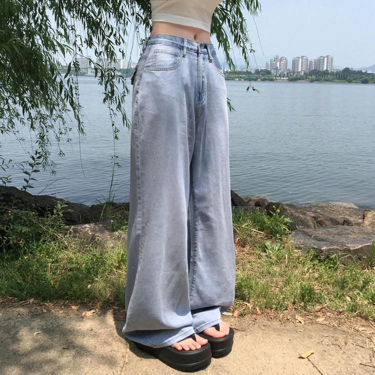 デニム 【丈別】ウォッシングポケットセミワイドパンツ MID DENIM