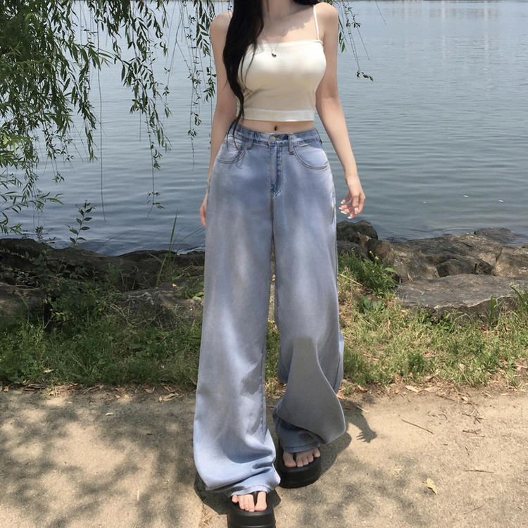 デニム 【丈別】ウォッシングポケットセミワイドパンツ MID DENIM