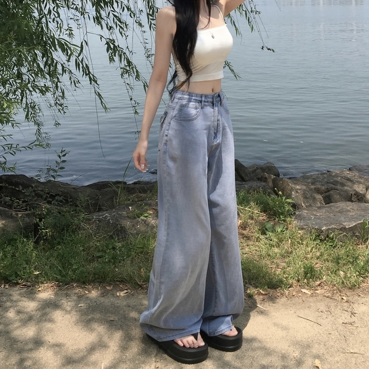 デニム 【丈別】ウォッシングポケットセミワイドパンツ MID DENIM