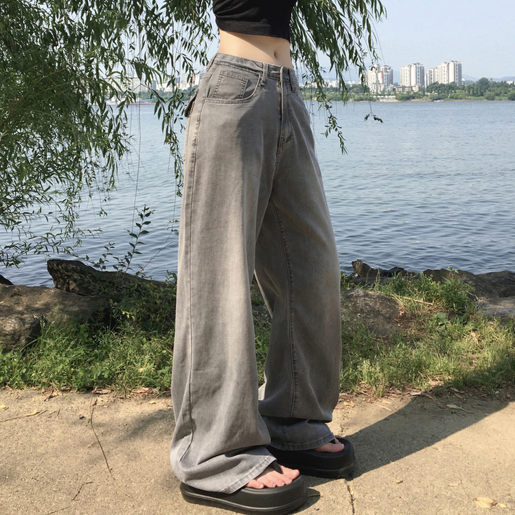 デニム 【丈別】ウォッシングポケットセミワイドパンツ GREY