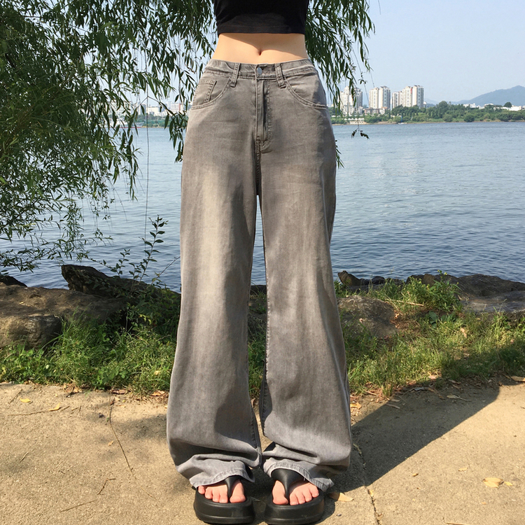 デニム 【丈別】ウォッシングポケットセミワイドパンツ GREY