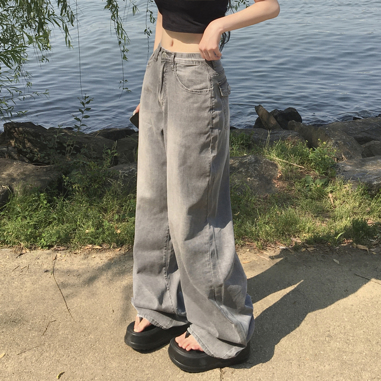 デニム 【丈別】ウォッシングポケットセミワイドパンツ GREY