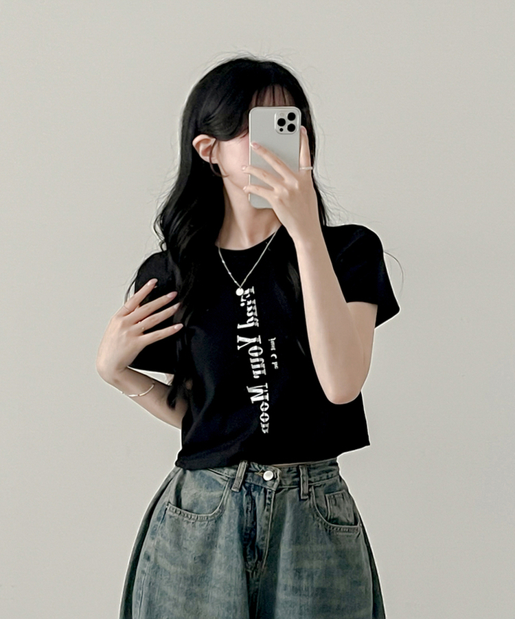 半袖Tシャツ ムードスリットクロップTシャツ BLACK