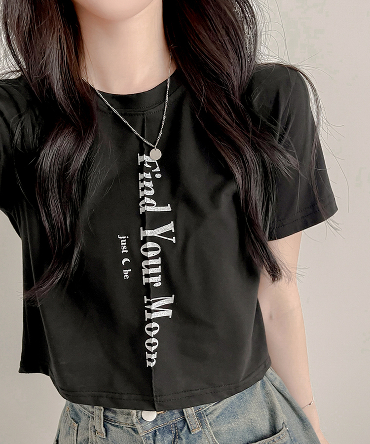 半袖Tシャツ ムードスリットクロップTシャツ BLACK