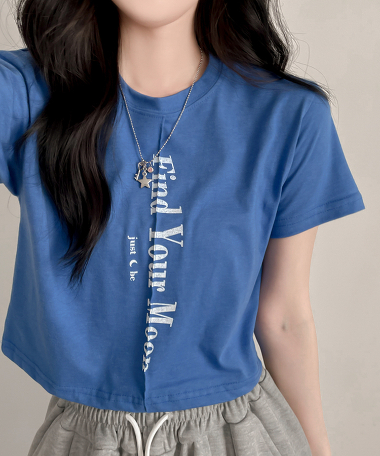 半袖Tシャツ ムードスリットクロップTシャツ BLUE