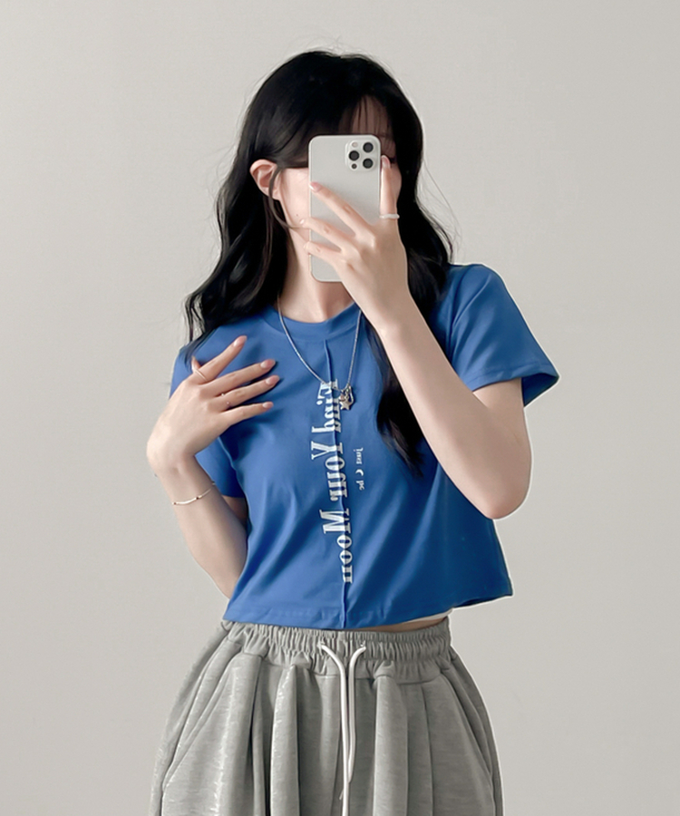 半袖Tシャツ ムードスリットクロップTシャツ BLUE