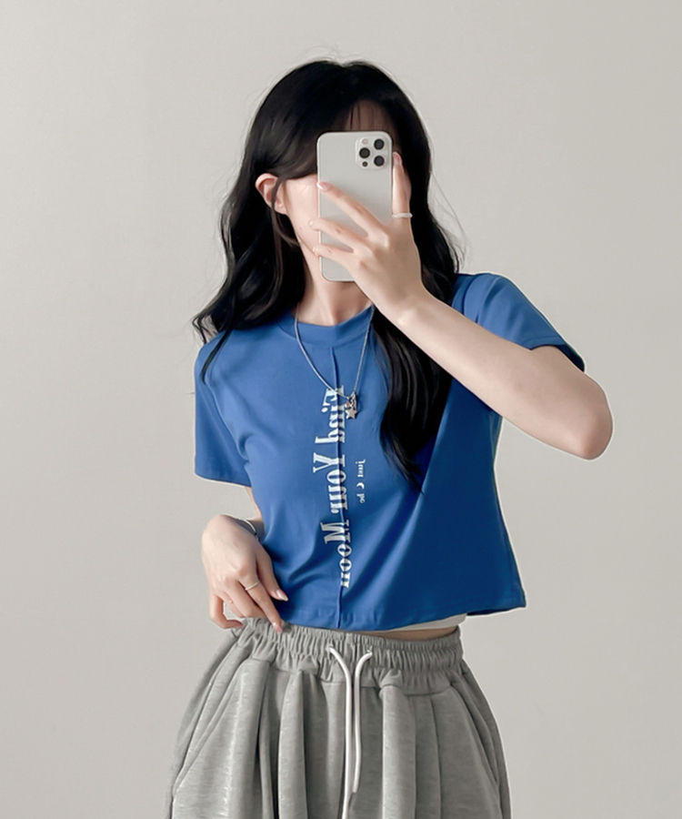 半袖Tシャツ ムードスリットクロップTシャツ BLUE