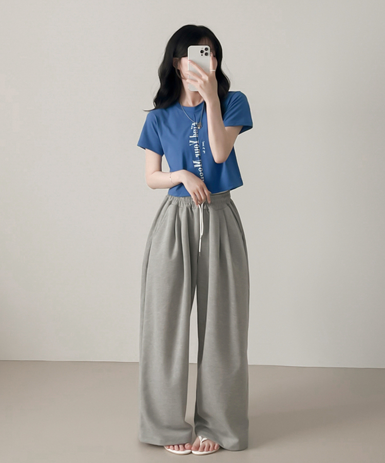 半袖Tシャツ ムードスリットクロップTシャツ BLUE