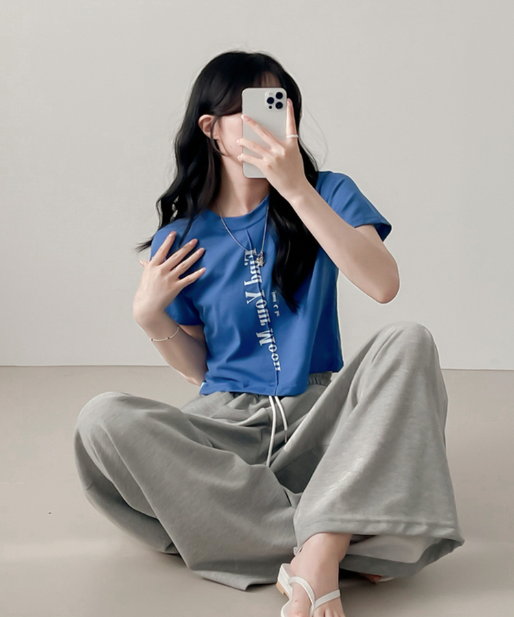半袖Tシャツ ムードスリットクロップTシャツ BLUE