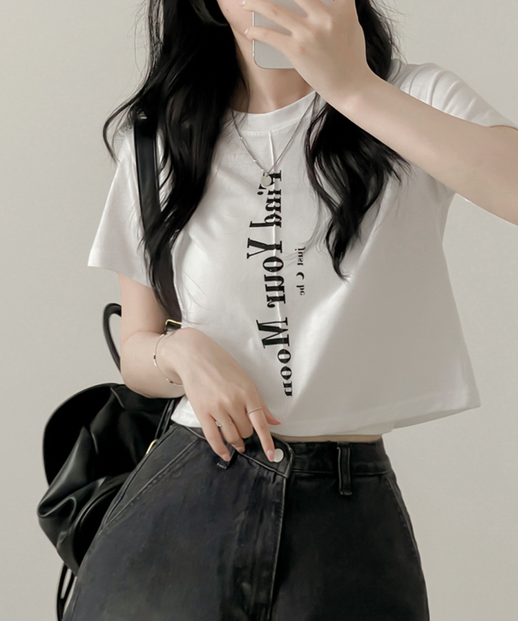 半袖Tシャツ ムードスリットクロップTシャツ WHITE