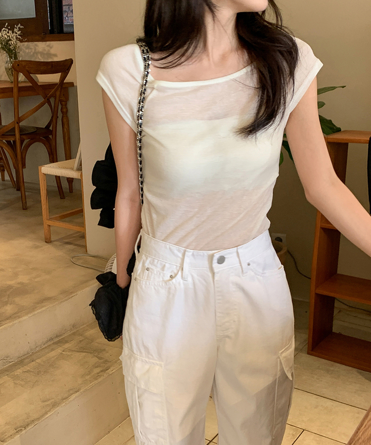 半袖Tシャツ レイヤードシースルー半袖Tシャツ IVORY