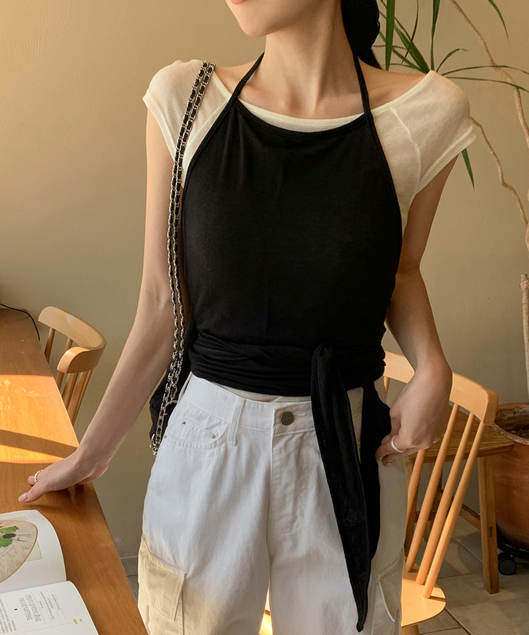 半袖Tシャツ レイヤードシースルー半袖Tシャツ IVORY