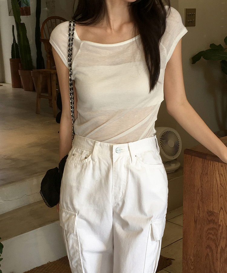 半袖Tシャツ レイヤードシースルー半袖Tシャツ IVORY