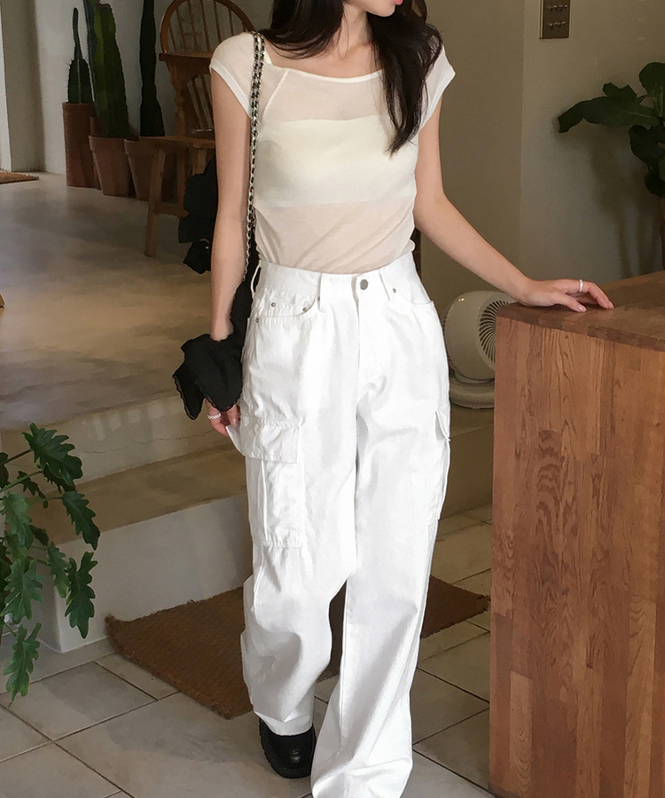半袖Tシャツ レイヤードシースルー半袖Tシャツ IVORY