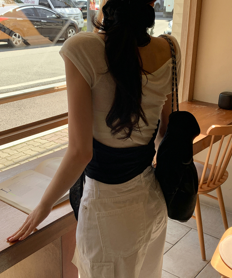 半袖Tシャツ レイヤードシースルー半袖Tシャツ IVORY
