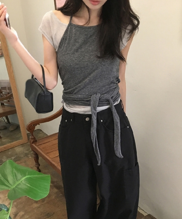 半袖Tシャツ レイヤードシースルー半袖Tシャツ LIGHT GRAY