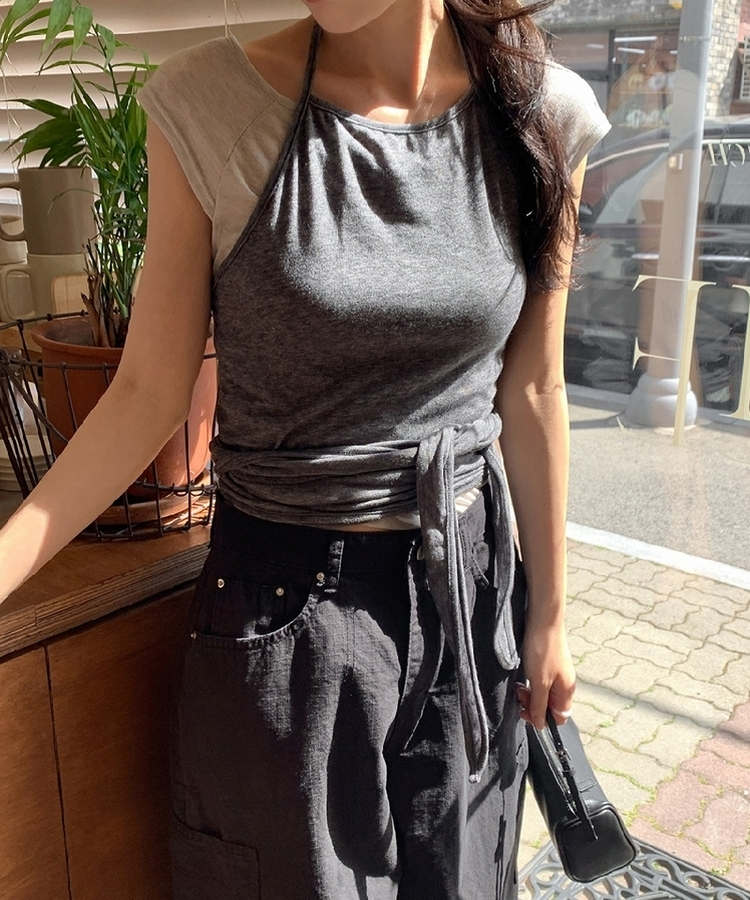 半袖Tシャツ レイヤードシースルー半袖Tシャツ LIGHT GRAY