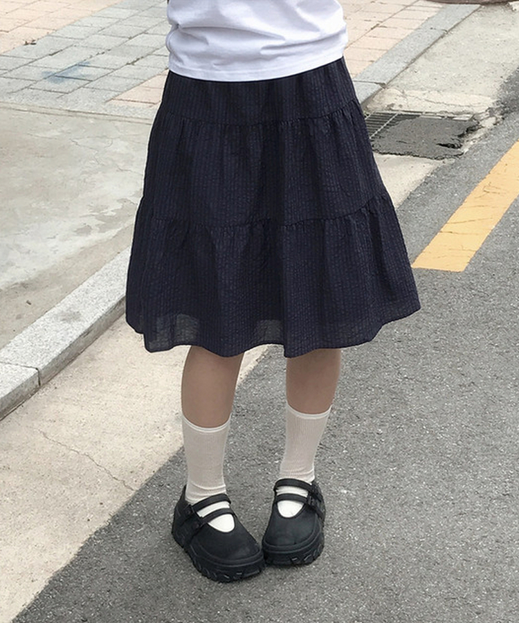 ストライプリネンミディスカート NAVY