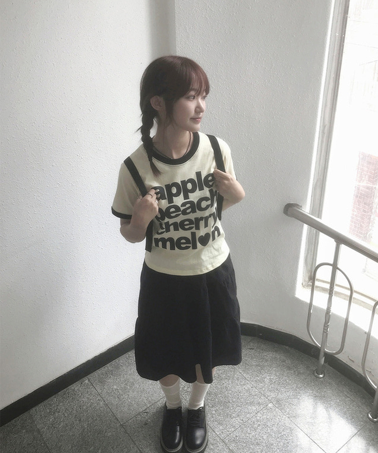 ストライプリネンミディスカート BLACK