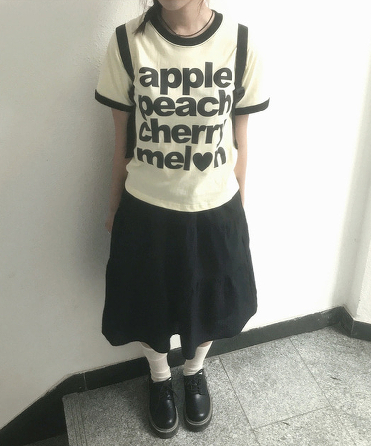 ストライプリネンミディスカート BLACK