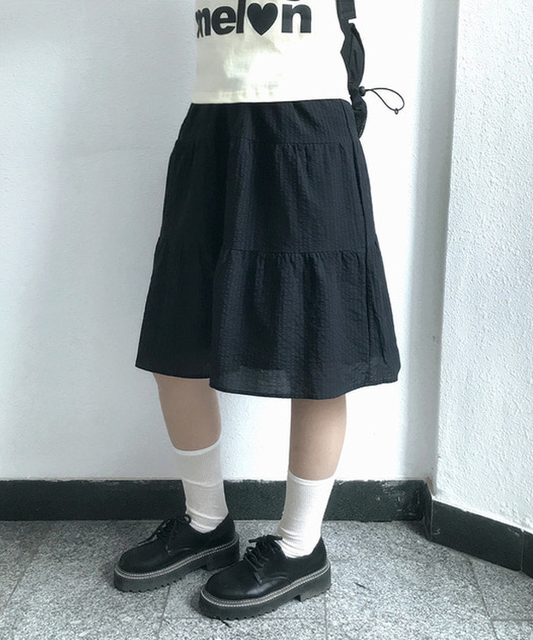 ストライプリネンミディスカート BLACK