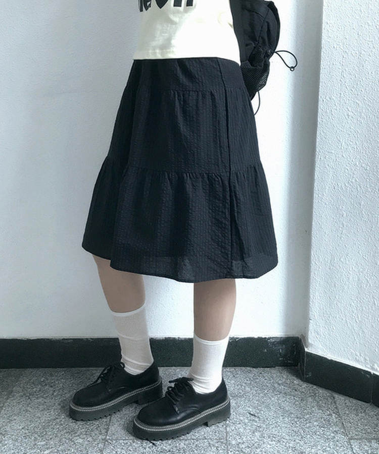 ストライプリネンミディスカート BLACK