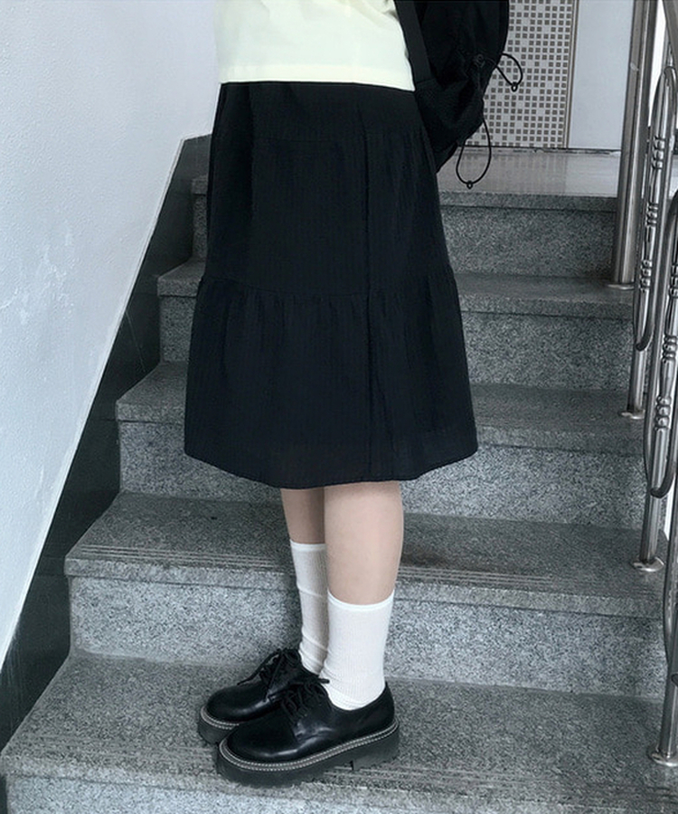 ストライプリネンミディスカート BLACK