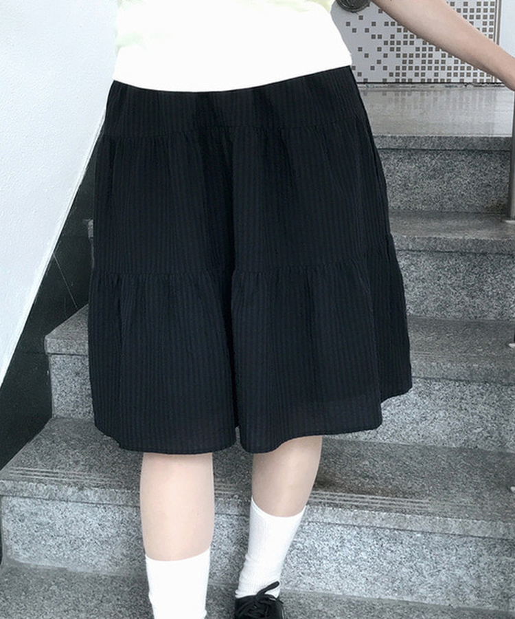 ストライプリネンミディスカート BLACK