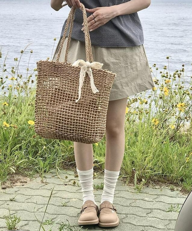 バッグ リボンラタンショルダーバッグ BROWN