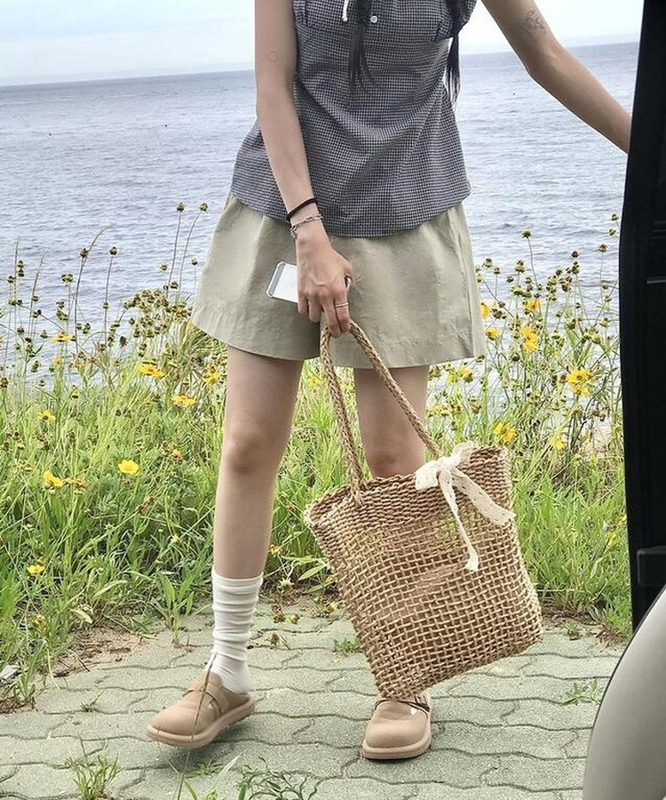 バッグ リボンラタンショルダーバッグ BROWN