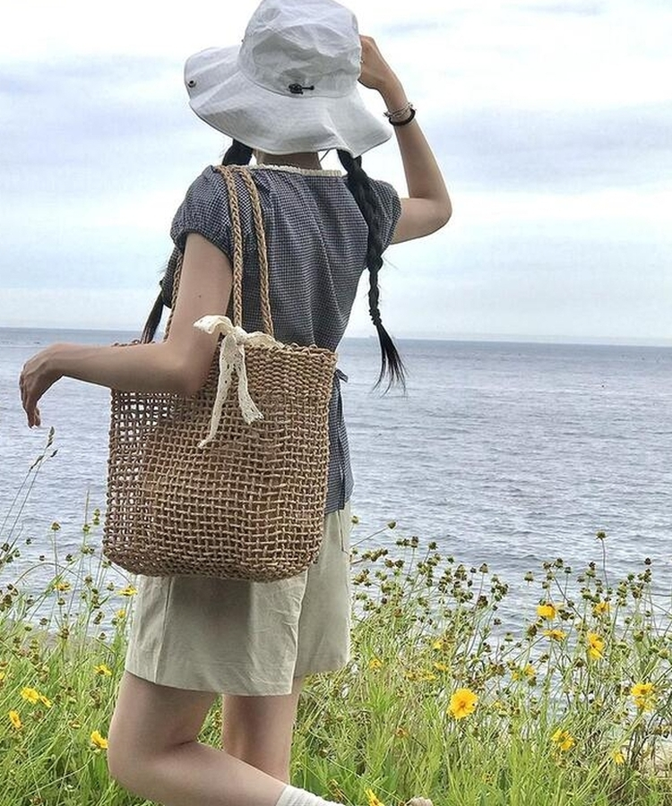 バッグ リボンラタンショルダーバッグ BROWN