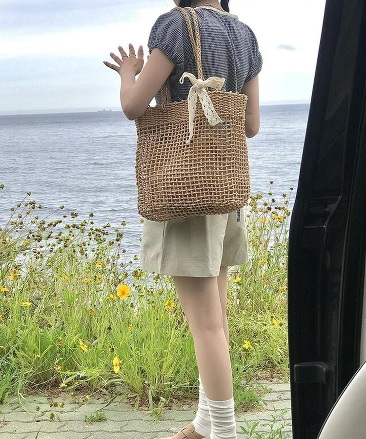 バッグ リボンラタンショルダーバッグ BROWN