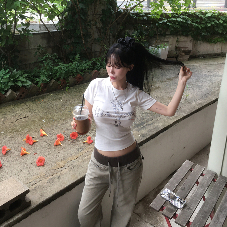 半袖Tシャツ 十字架セミクロップ半袖Tシャツ WHITE