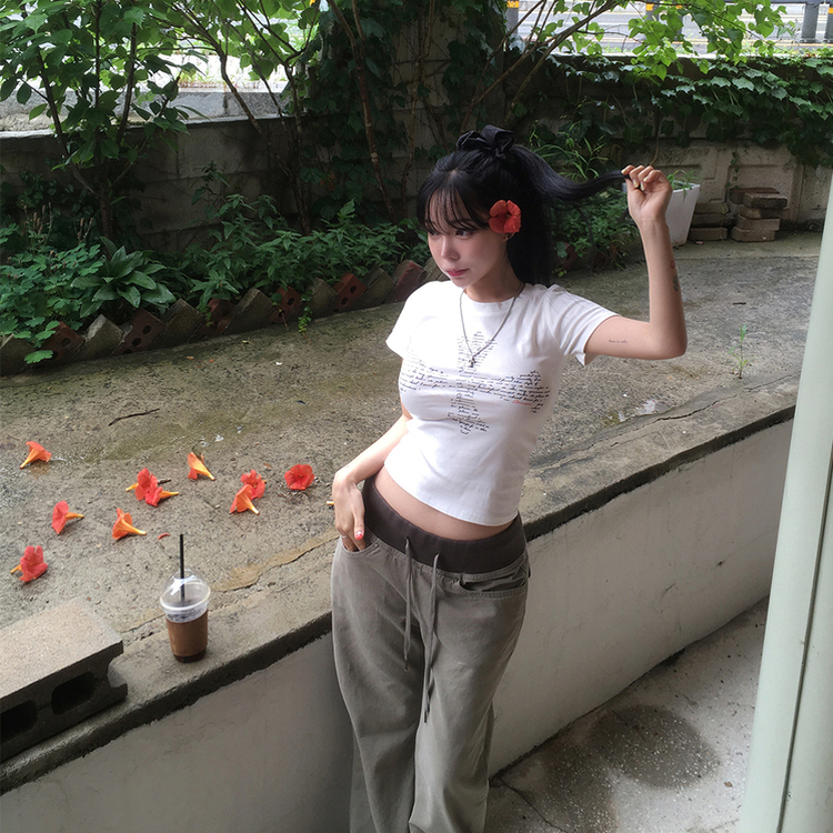 半袖Tシャツ 十字架セミクロップ半袖Tシャツ WHITE