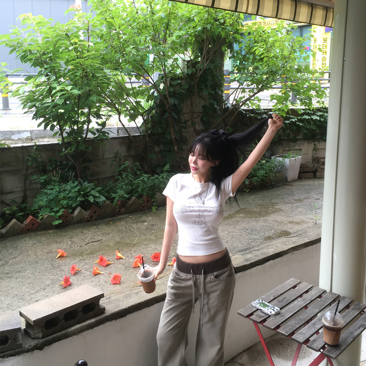 半袖Tシャツ 十字架セミクロップ半袖Tシャツ WHITE
