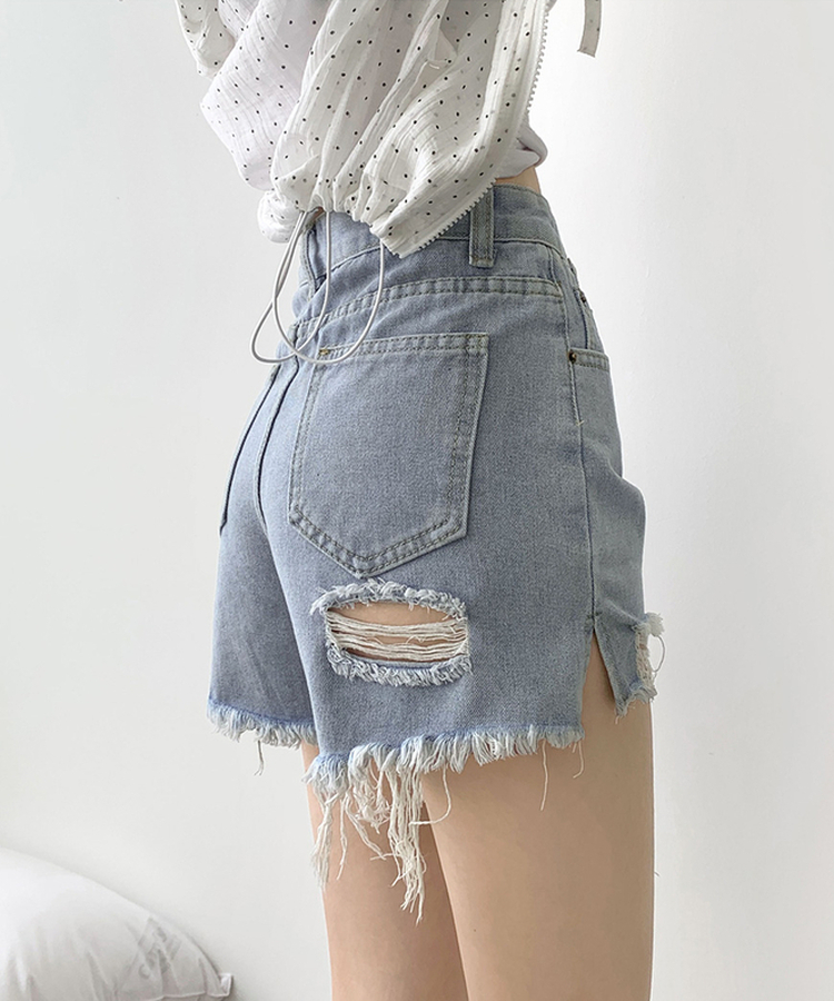サイドスリットデニムショートパンツシ｜ショートパンツ｜韓国