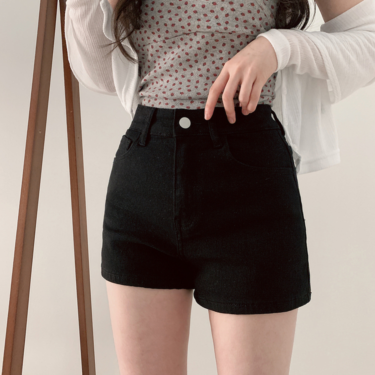 ショートパンツ ハイウエストツーボタンショートパンツ BLACK DENIM ONE BUTTON