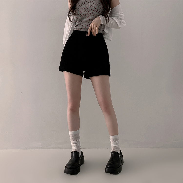 ショートパンツ ハイウエストツーボタンショートパンツ BLACK DENIM ONE BUTTON